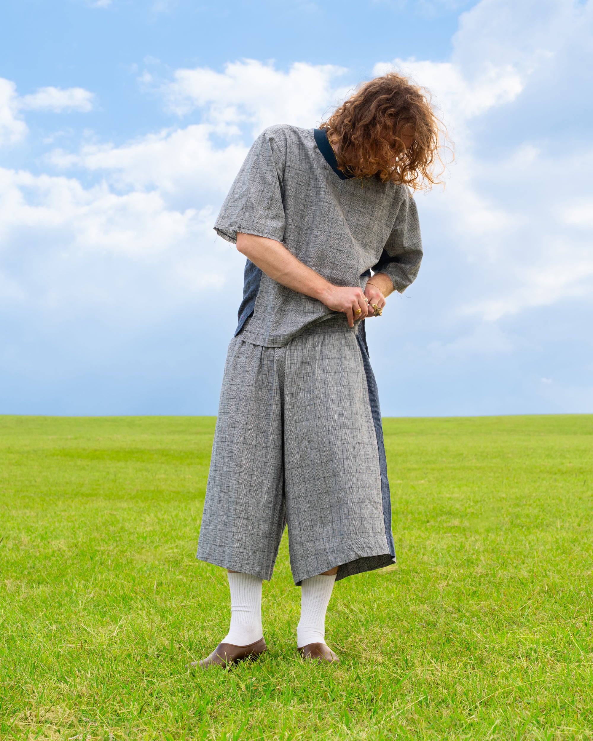 Hiro Jersey Top in Grey Plaid - Image 14