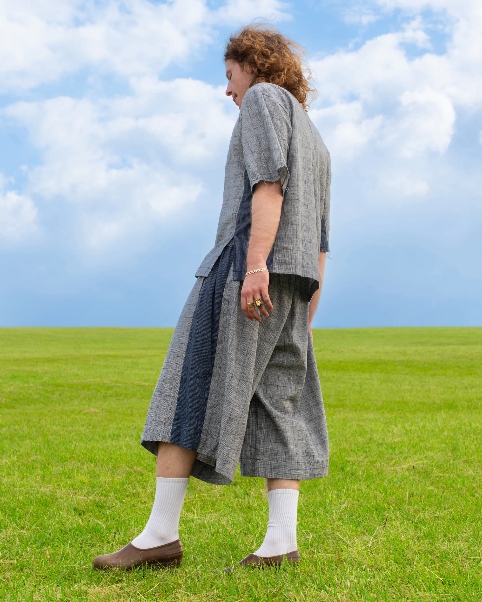 Hiro Jersey Top in Grey Plaid - Image 7