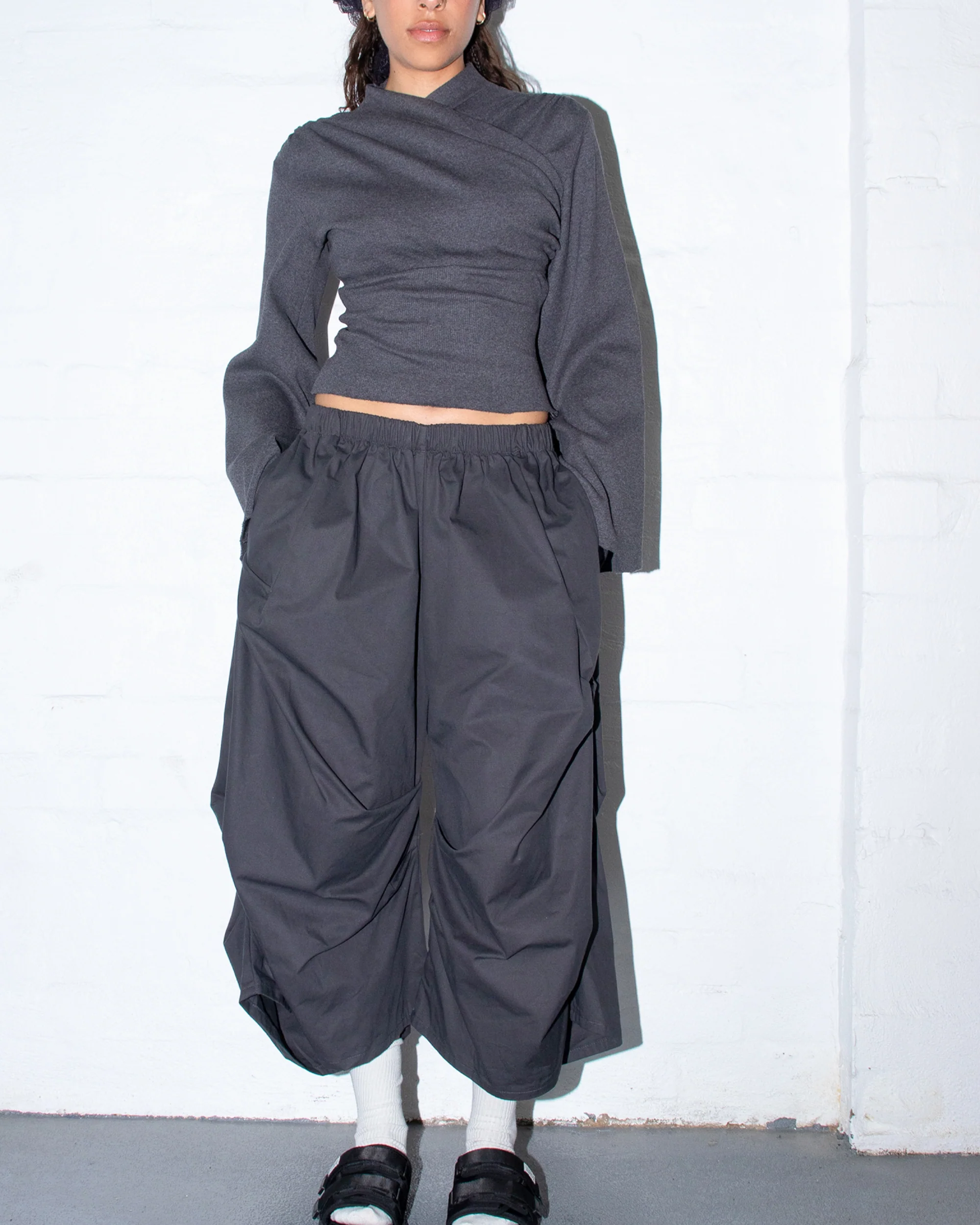 Long Sleeve Kimono Ribbed Top in Charcoal - Image 6