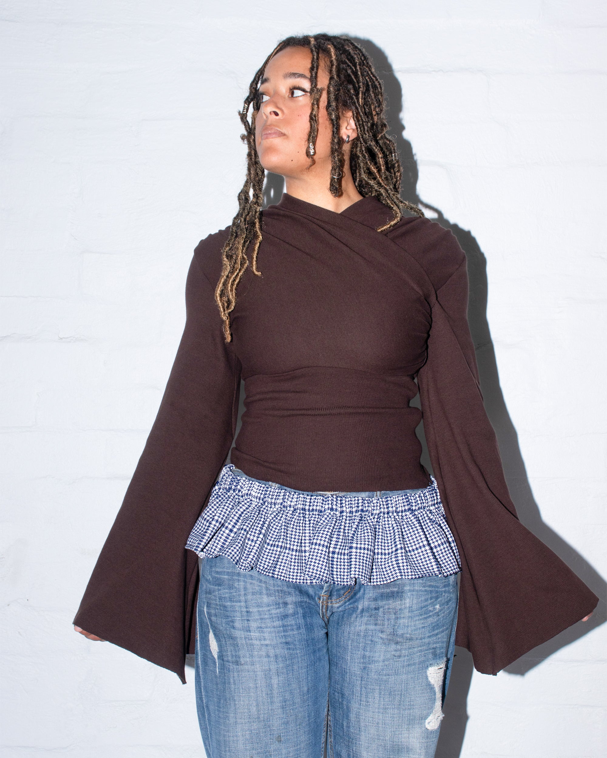 Long Sleeve Kimono Ribbed Top in Cocoa - Image 4